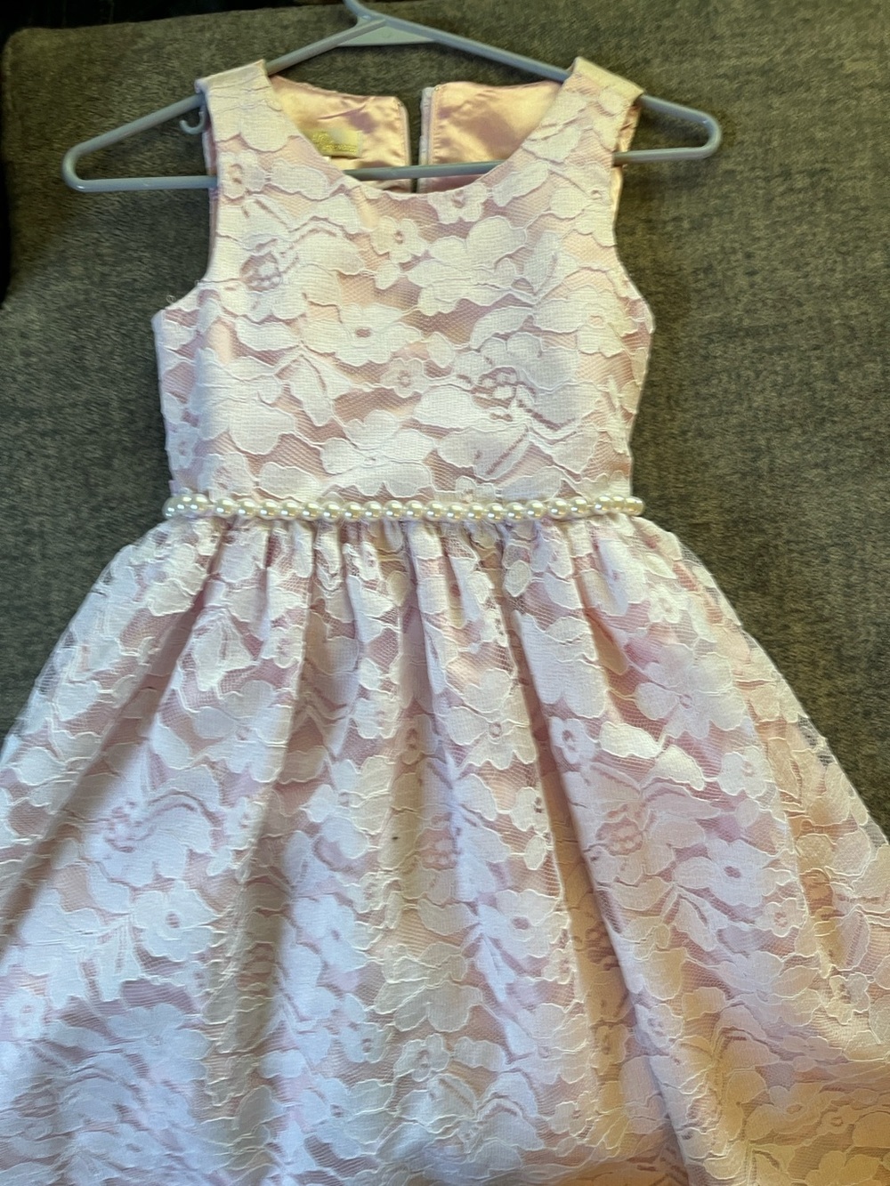 American Princess Pink Lace Pearl-Trim Formal Dress